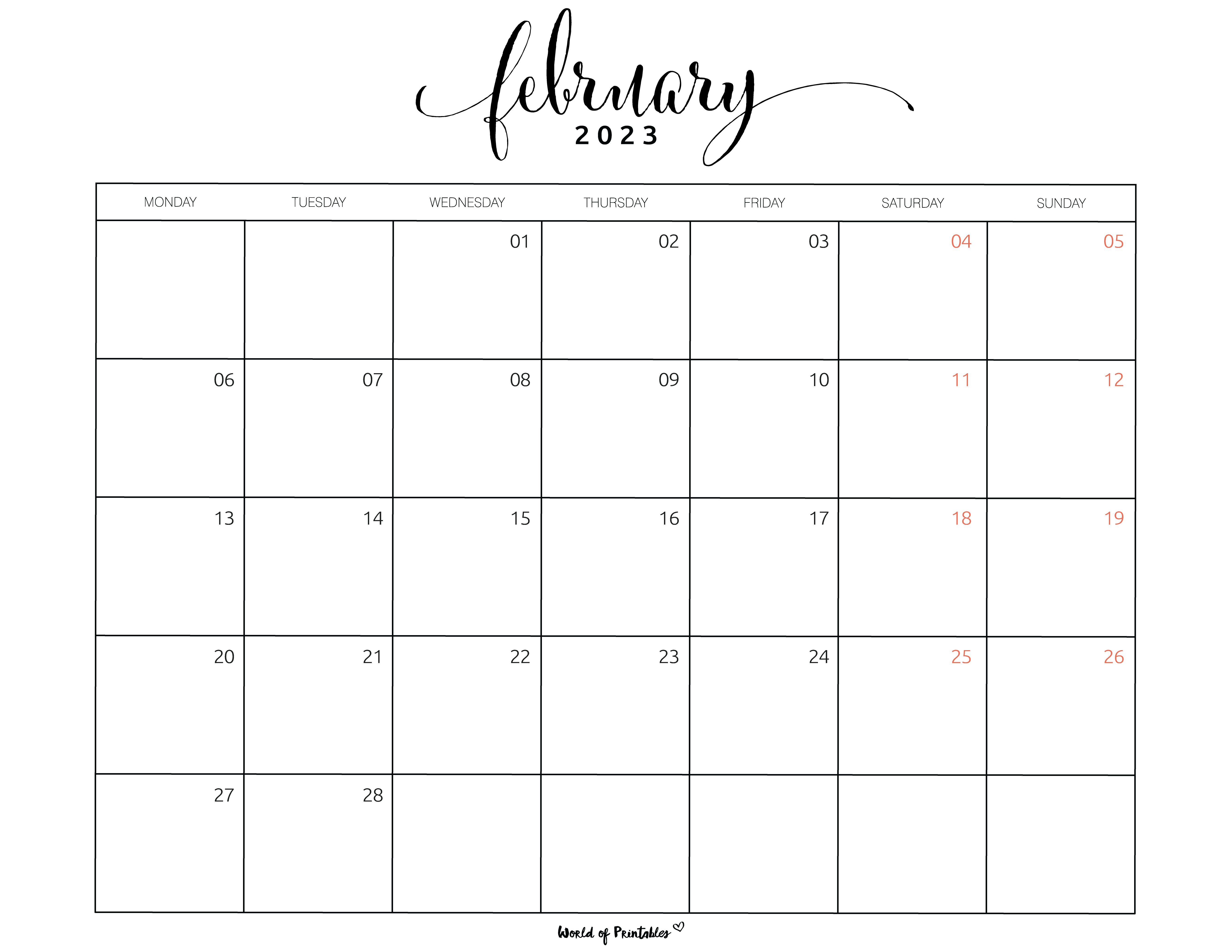 Free Printable February 2023 Calendars World Of Printables
