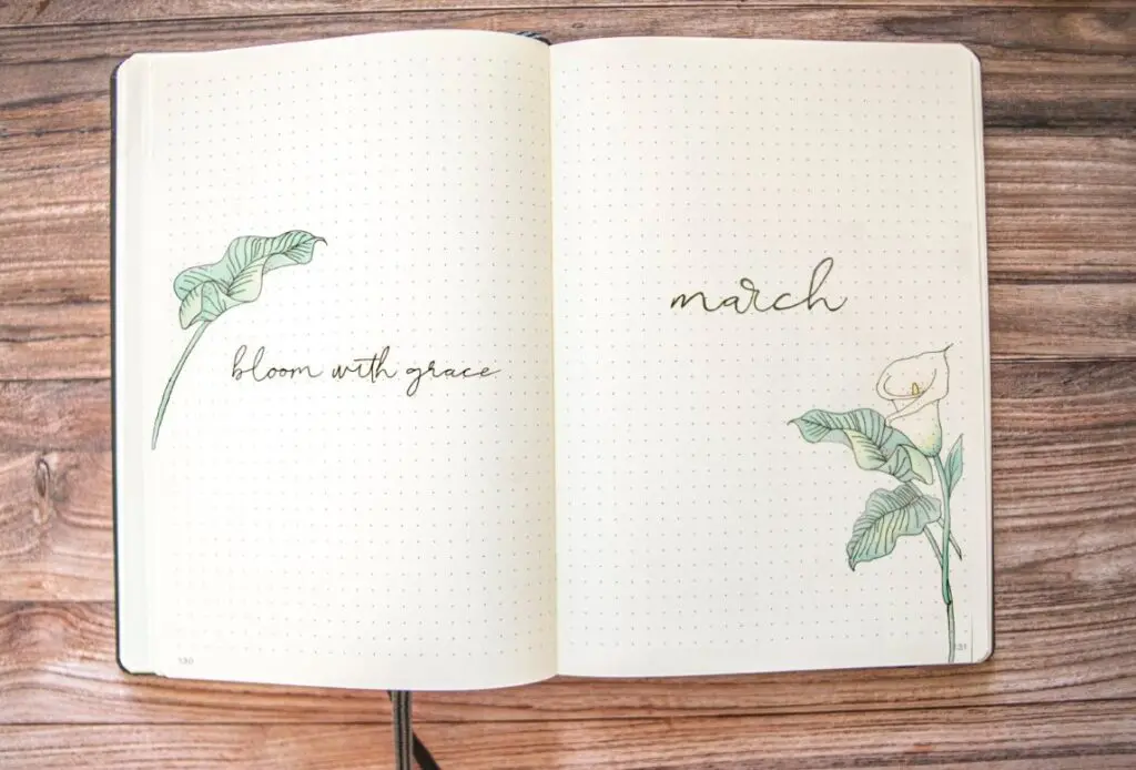 Floral March Bullet Journal Spread