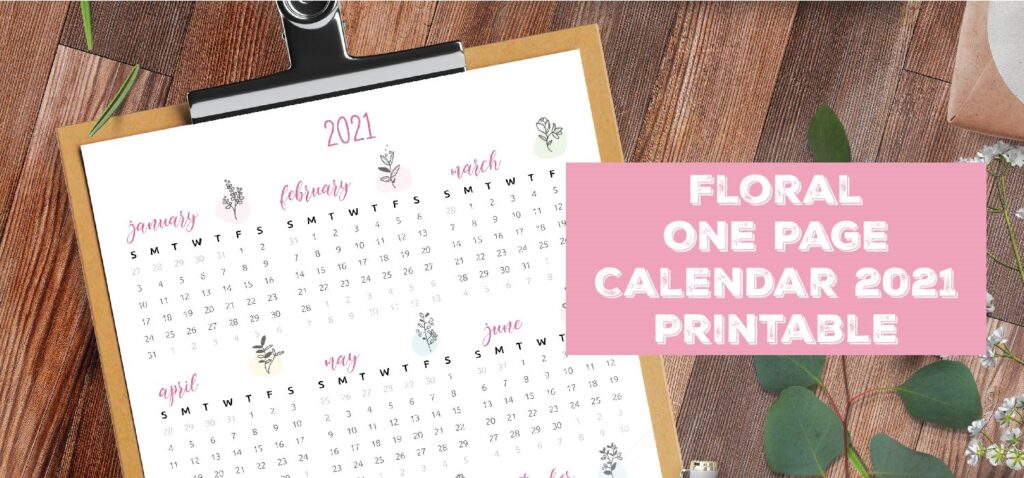 Floral One Page Calendar 2021 Printable