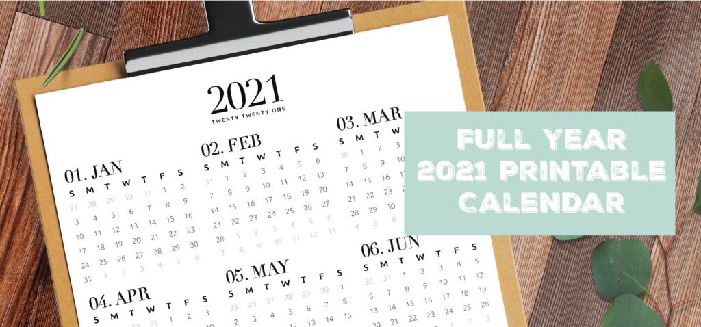 Full Year 2021 Printable Calendar