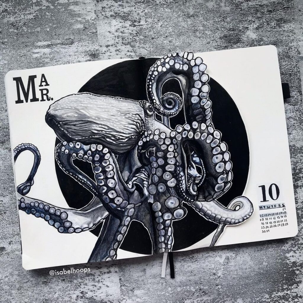 Octopus March Bullet Journal Spread