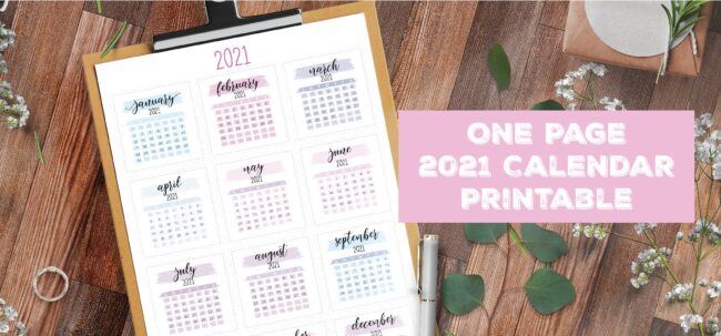 One Page 2021 Calendar Printable