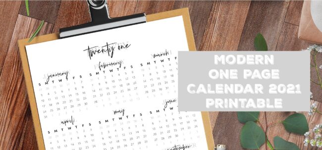 One Page Calendar 2021 Modern Printable