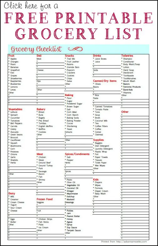 pre filled grocery list printable