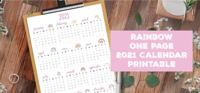 Rainbow One Page 2021 Calendar Printable