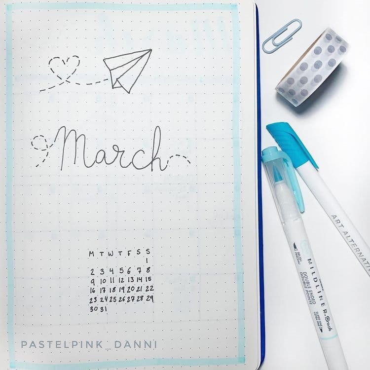 Simple Paper Plane easy monthly cover page for march