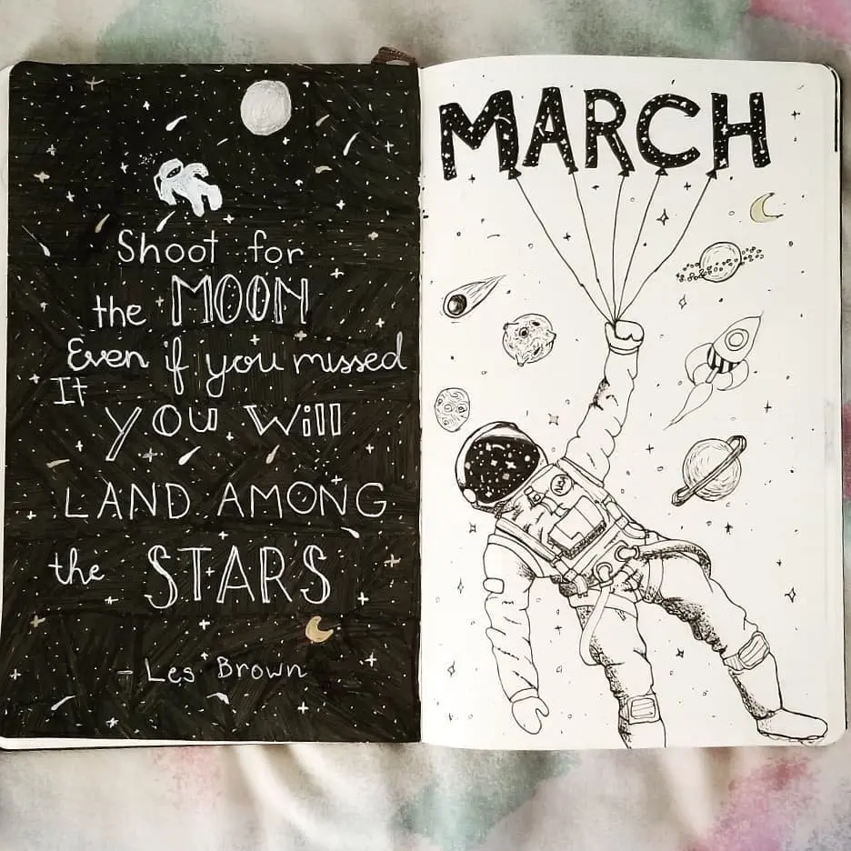 Space Theme March Bullet Journal Spread