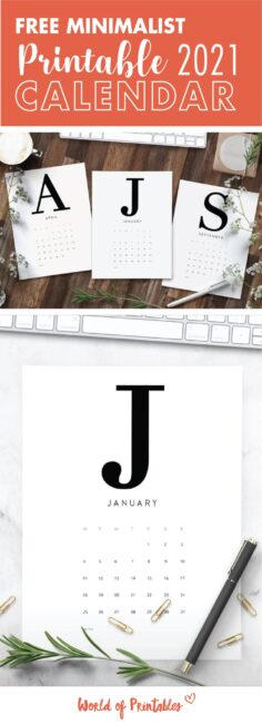 alphabetical minimalist printable calendar 2021