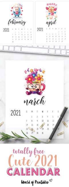 cute printable calendar 2021