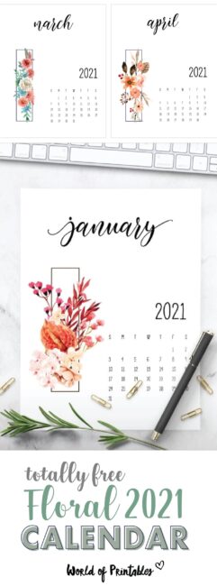 free floral printable calendar 2021