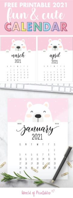 fun and cute printable calendar 2021