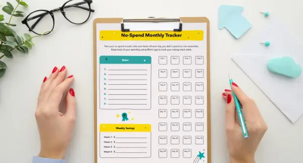 Printable no spend monthly tracker