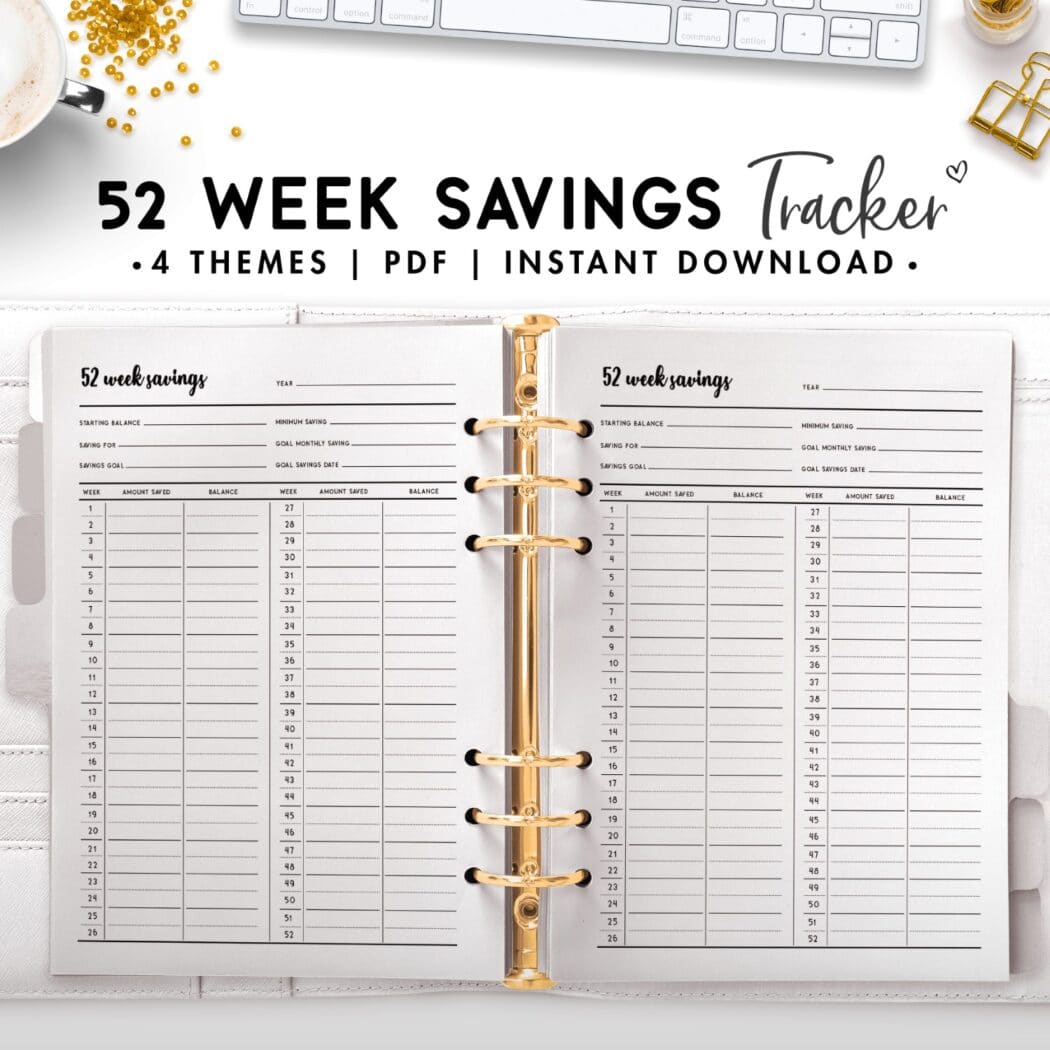 52 week savings tracker - cursive theme