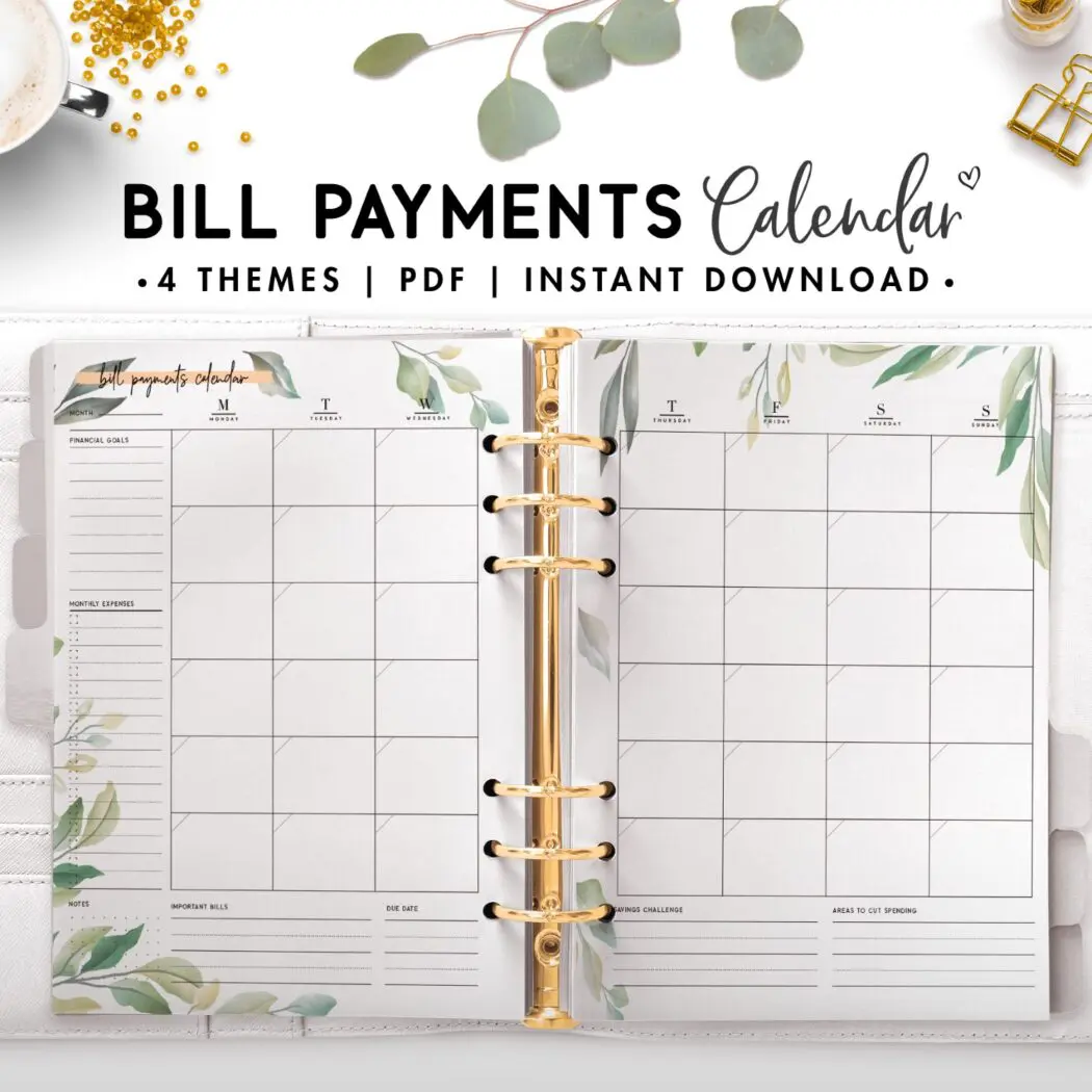bill payment calendar - botanical