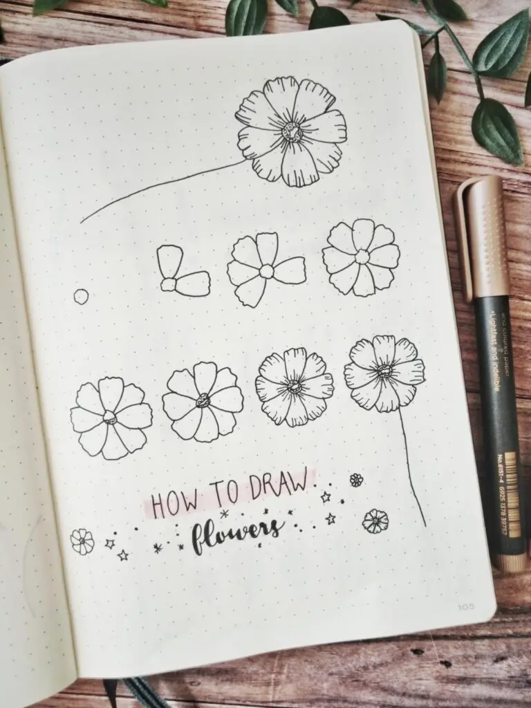 bullet journal draw flowers tutorial