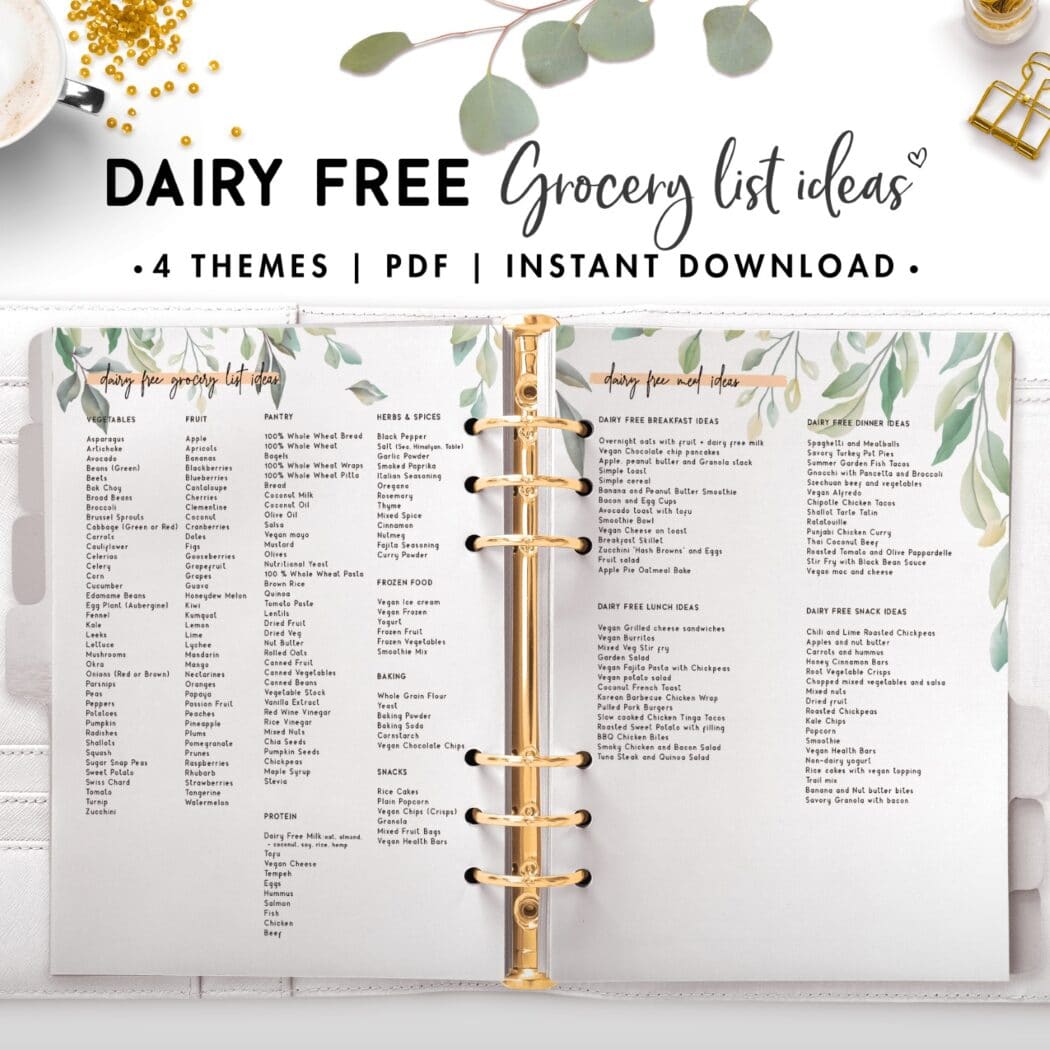 dairy free grocery list meal ideas - botanical