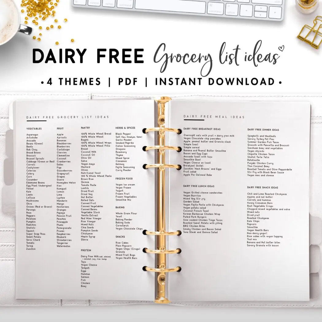 dairy free grocery list meal ideas - classic