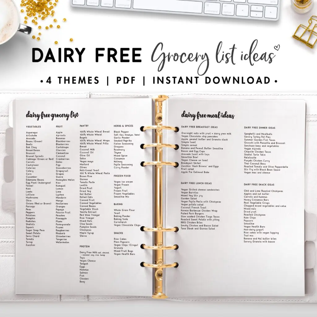 dairy free meal plan and grocery list ideas