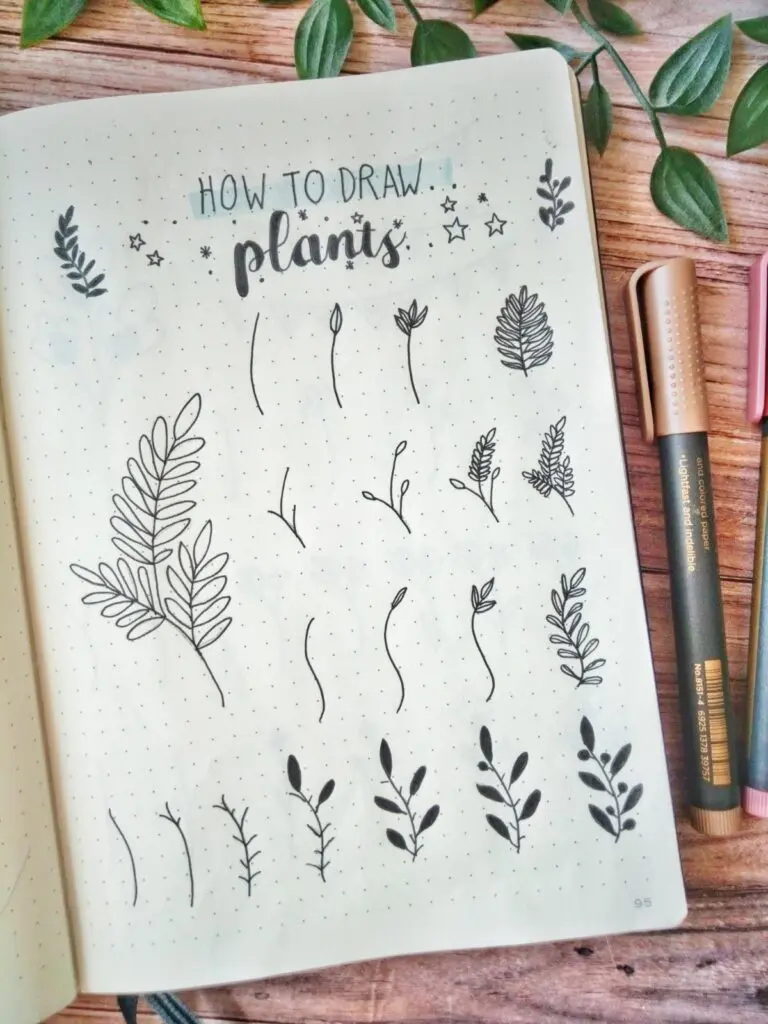 how to draw plants in bullet journal