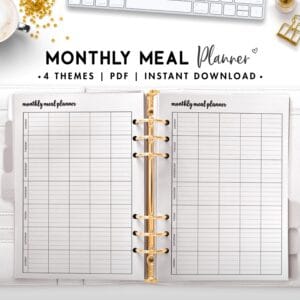 monthly meal planner - cursive
