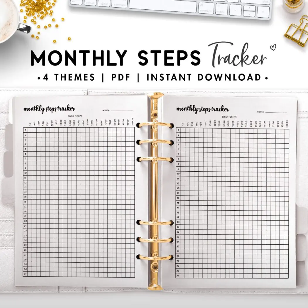 monthly steps tracker - cursive