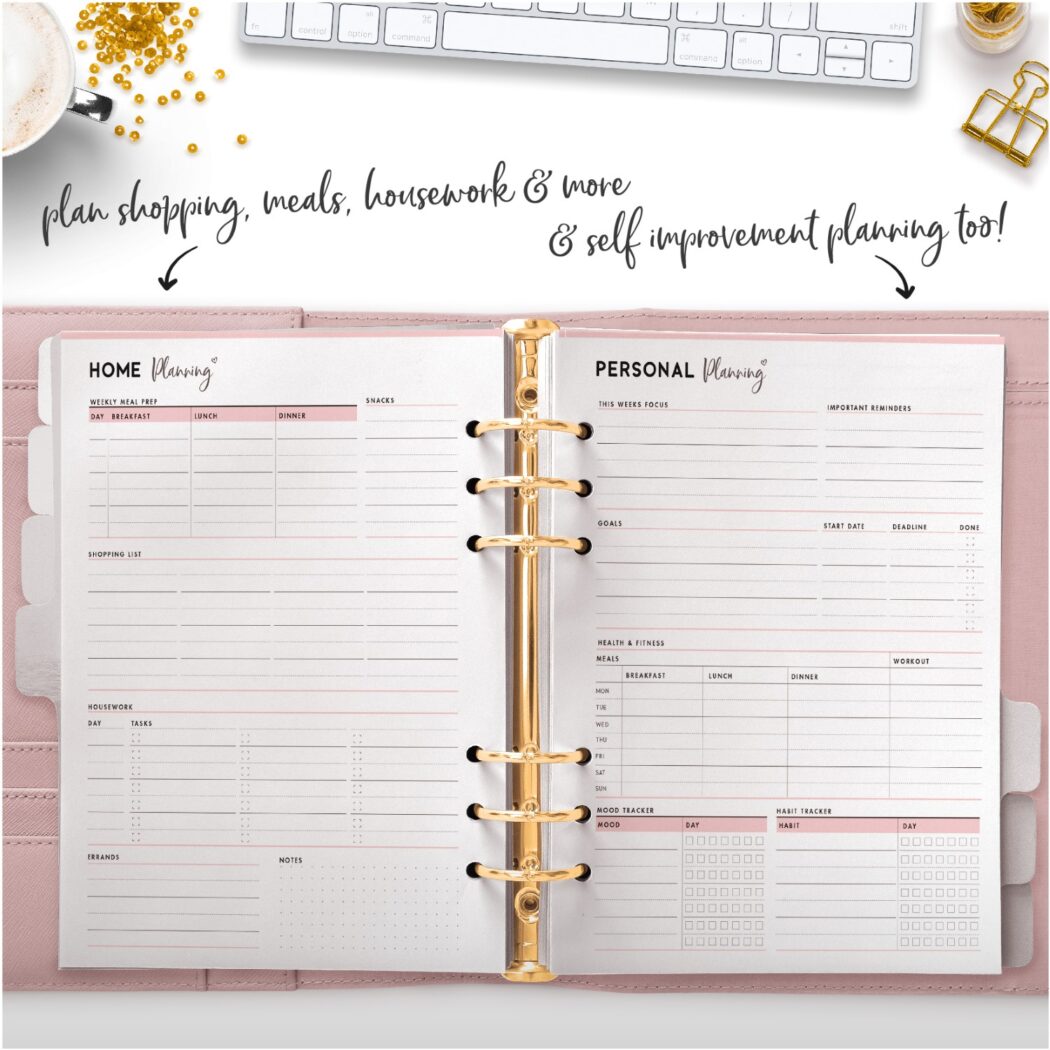 plan shopping, meals, housework and more and self improvement planning too