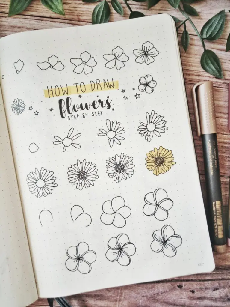 step by step flower draw