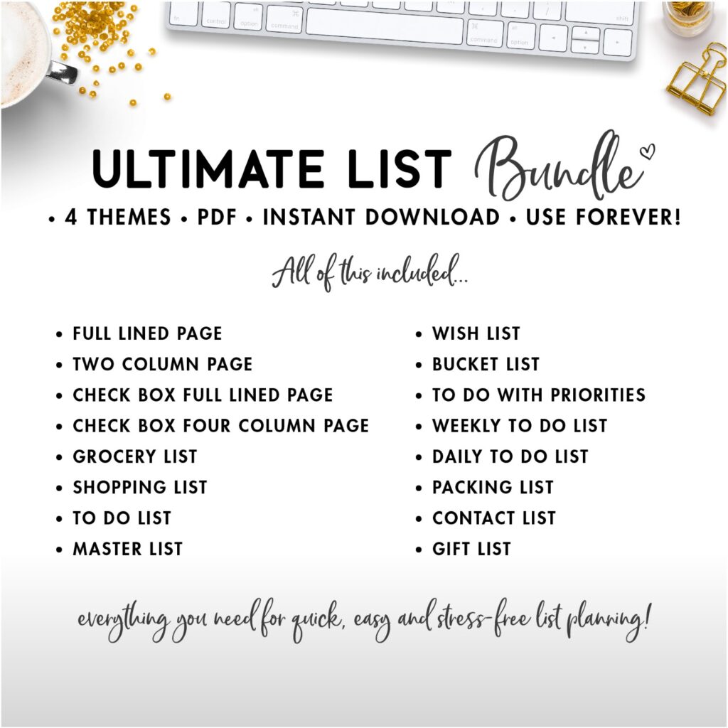 the list template bundle printable lists for everything