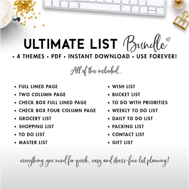 The List Template Bundle - Printable Lists For Everything!