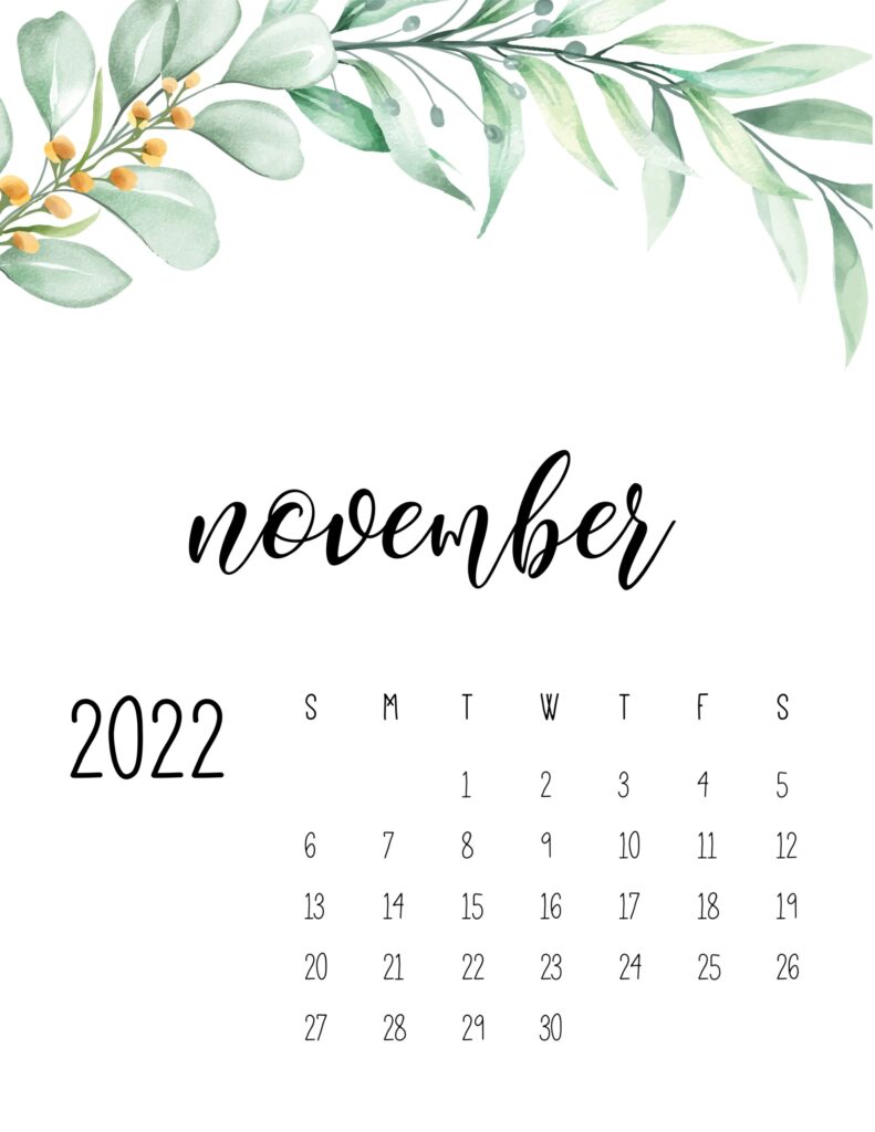 2022 calendar floral - november
