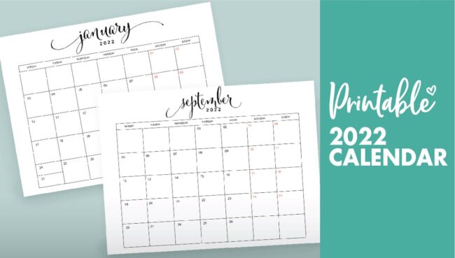 2022 calendar free printable