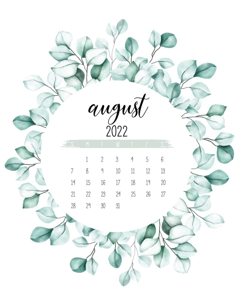 2022 calendar printable - august