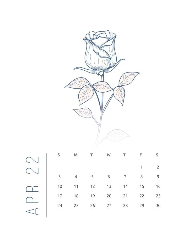 Floral 2022 calendar printable free - april