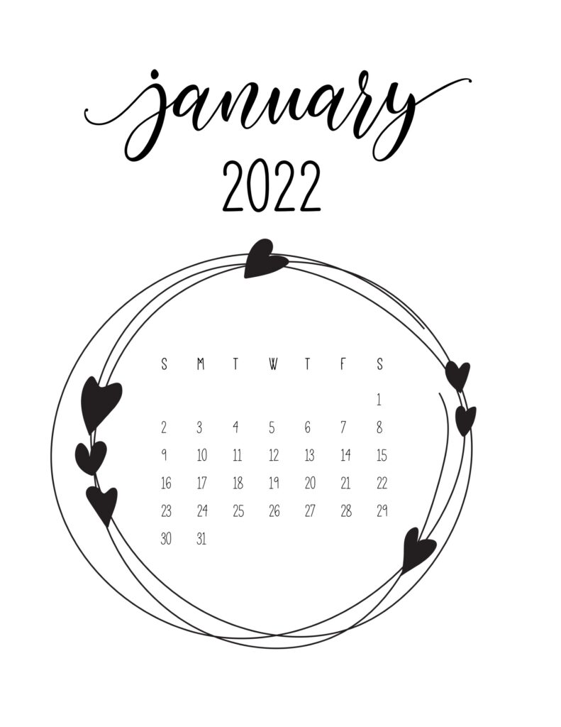 Cute 2022 free calendar - january