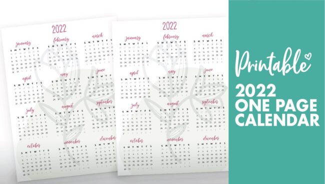 2022 one page calendar printable - calendar 2022
