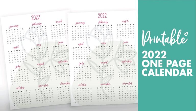 2022 One Page Calendar Printable - World of Printables