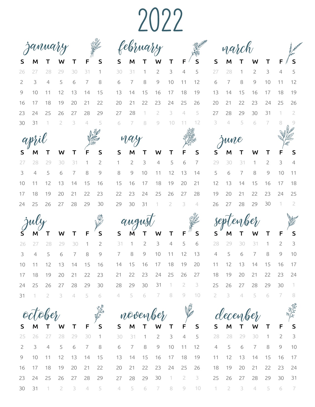 Free Printable At A Glance Calendar 2022 World Of Printables Images