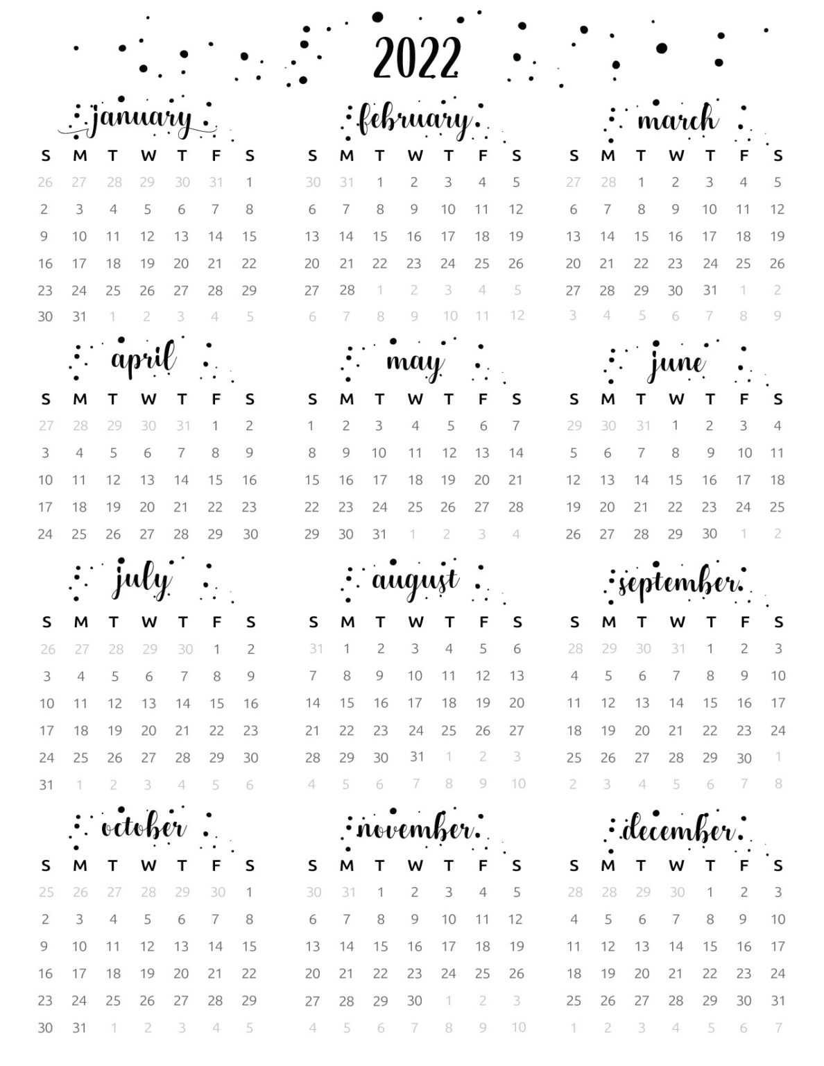Free Printable At A Glance Calendar 2022 World of Printables