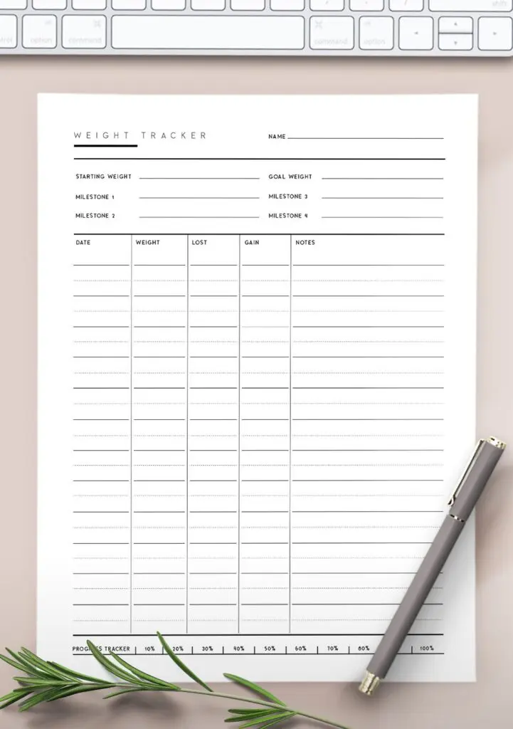 blank weekly weight loss tracker template