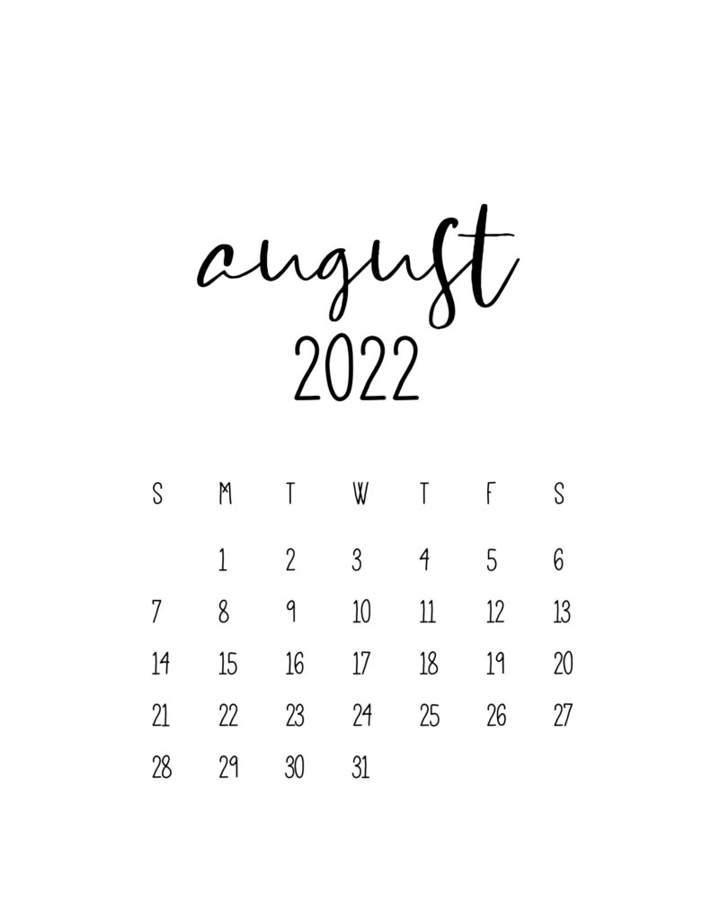 Minimalist Calendar for August 2022