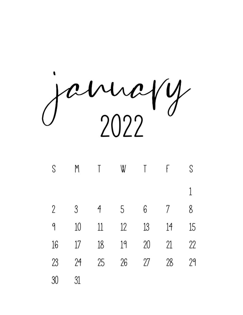 Minimalist Calendar for January 2022