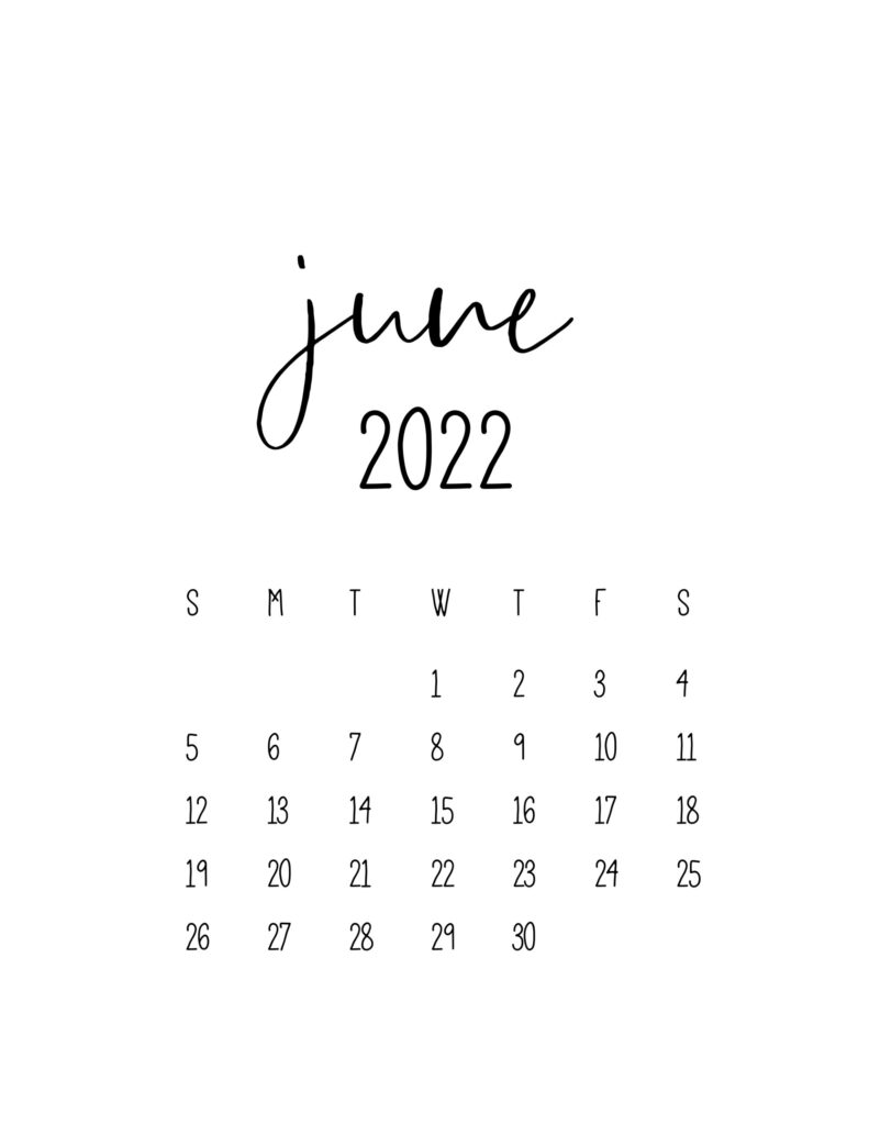 Minimalist Calendar for June 2022