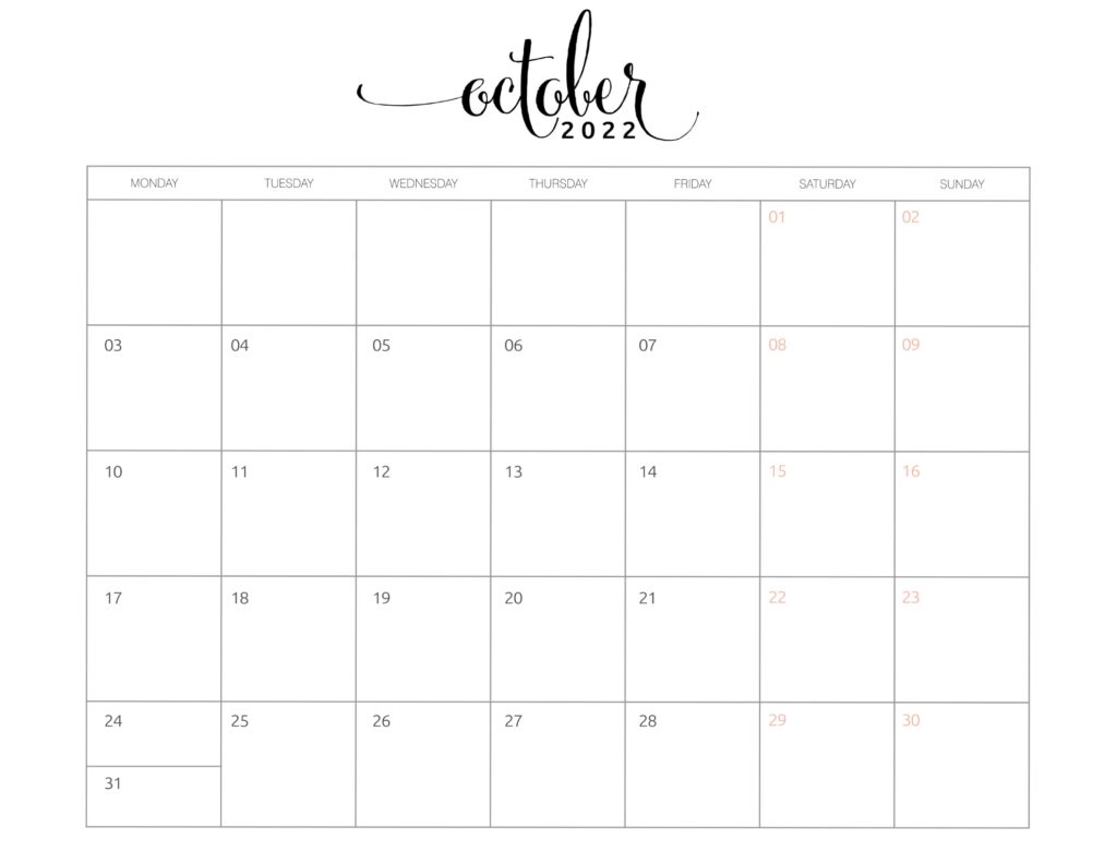 calendar of october 2022