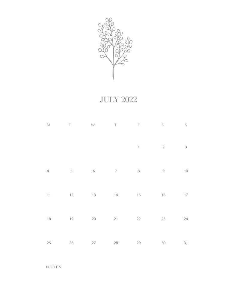 calendar printable 2022 - july