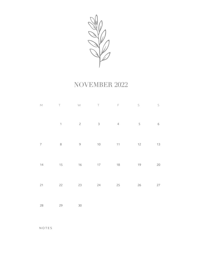calendar printable 2022 - november