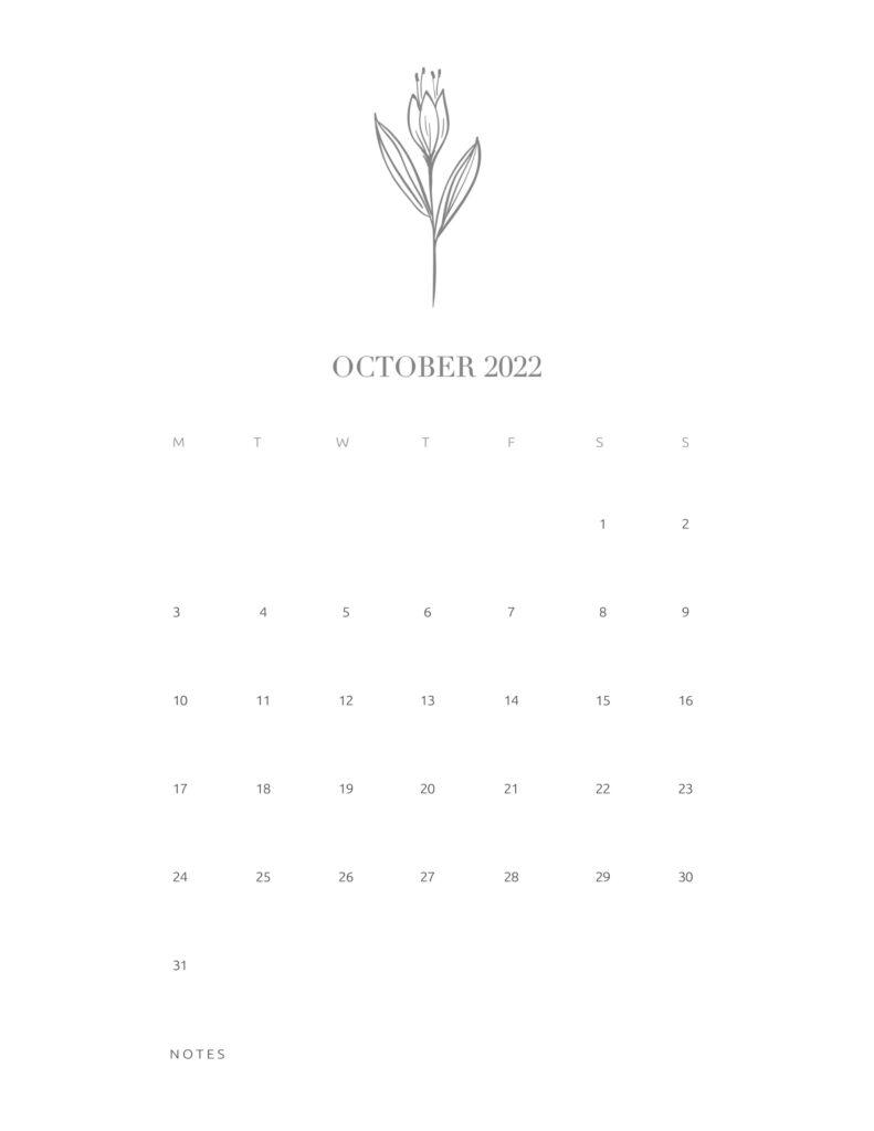 calendar printable 2022 - october