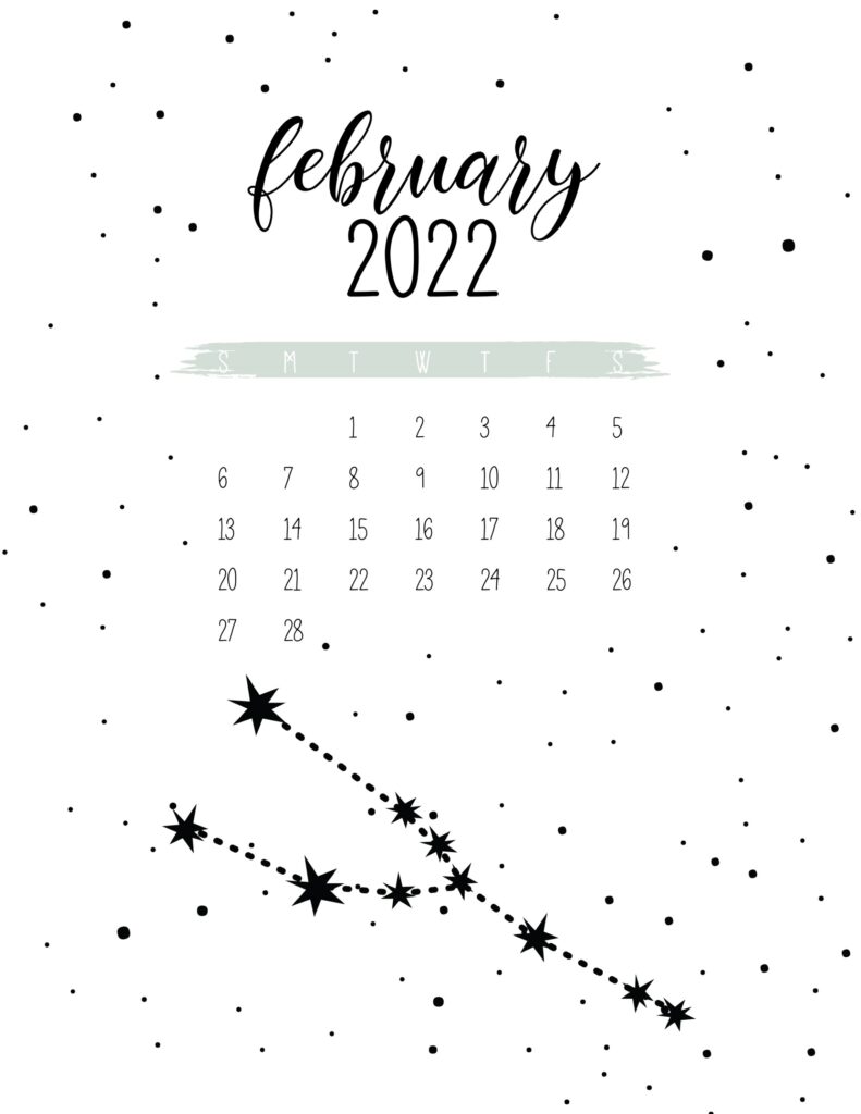 constellations calendar 2022 - february