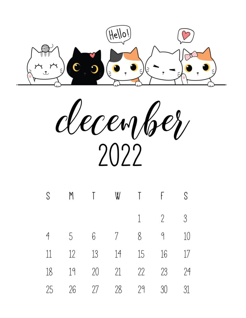 cute 2022 printable calendar - december