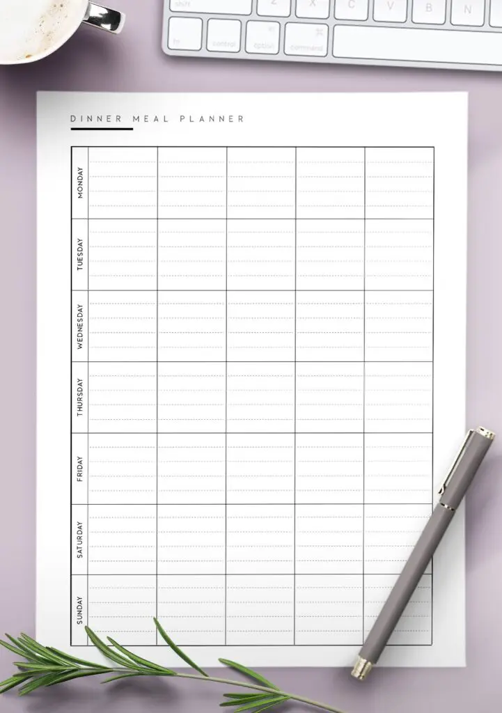 dinner meal planner template