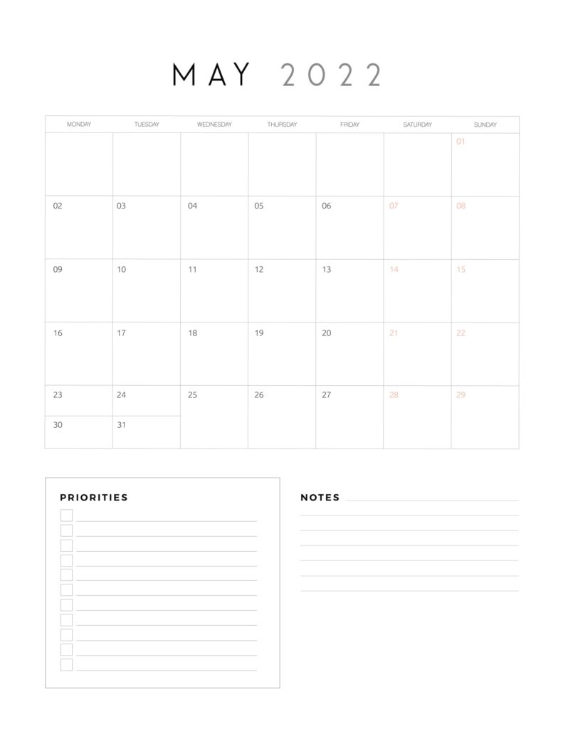 family organiser calendar 2022 - May